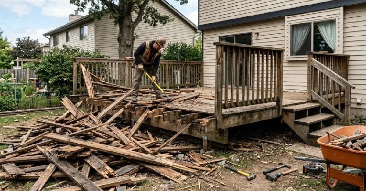 Residential deck prepared for demolition in El Paso, TX