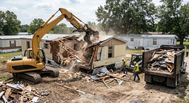 Residential mobile home demolition project site in El Paso, TX